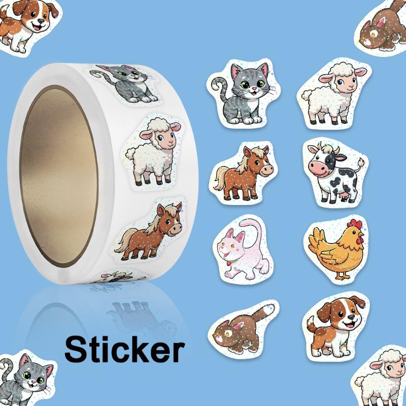 500Pcs/Roll Cute Animal Stickers Cartoon Self Adhesive Waterproof Decals Kids Diy Scrapbook Journal Reward Craft Decor Decals