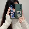 Fashion Cute Quicksand Space Astronaut Bracket Stand Holder Case For Samsung Galaxy Z Fold 7 6 5 4 3 2 5G PC Matte Phone Cover