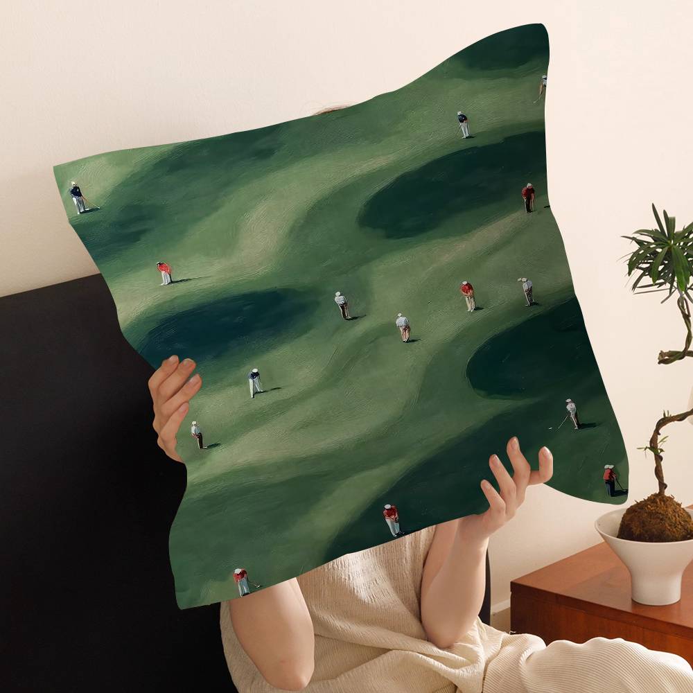 Vintage Green Tiny Golfers Art Pillow Cover Sofa Cushion Cover Home Room Decoration Children Gift