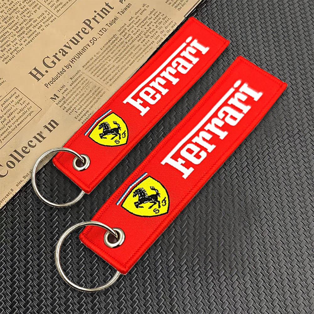 Hochwertiges zweiseitiges Stickerei-Logo Schlüsselanhänger Anhänger Dekoration Zubehör für Ferrari Roma 488 Portofino F8 Roma Spider SF90