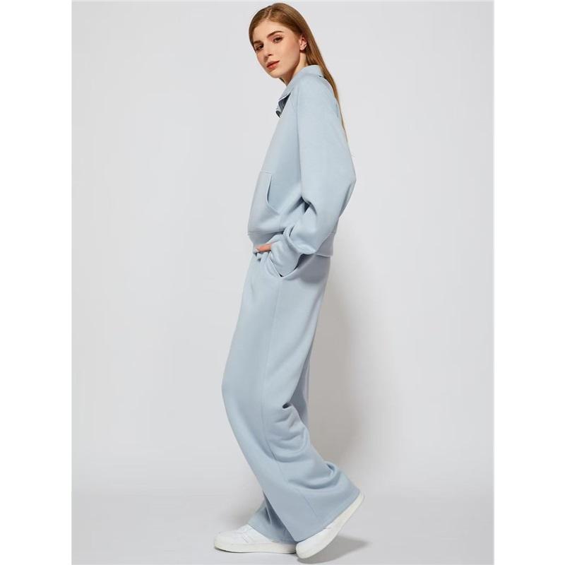 Women's  Half-Zip Sweatshirt And Wide Leg Pants Casual Loungewear Set