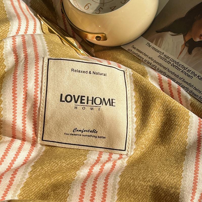 Stripe Bedding Set Plaid Duvet Cover 100% Washed Cotton 4pcs Bedding for Winter Bed with Sheet Pillowcases Home Textiles