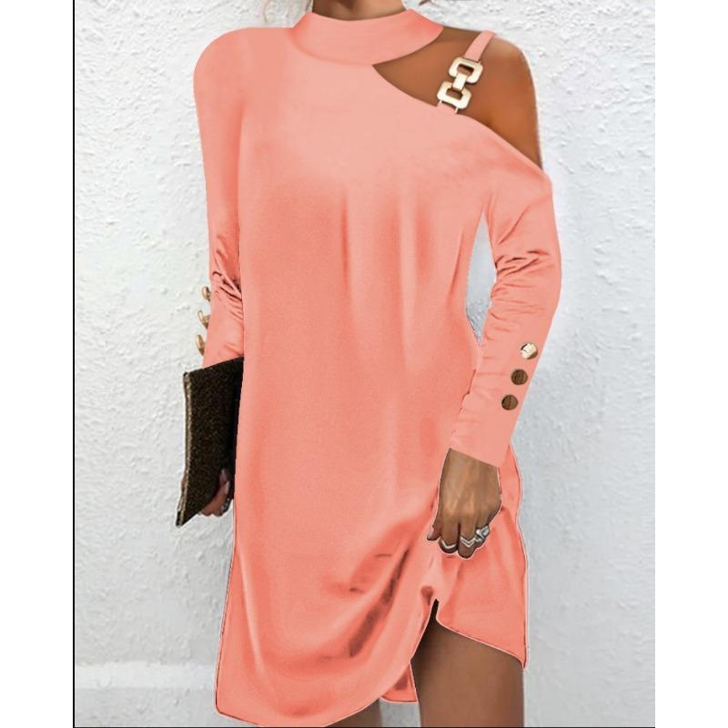 JPNTKY Fashion Autumn Winter Solid Color Print Long Sleeve Casual Dresses