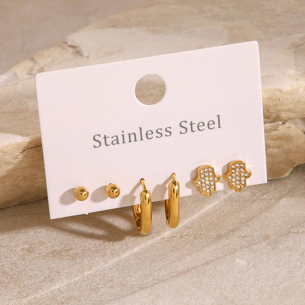 European and American three pairs of stainless steel round earrings ins stud earrings titanium steel ear hole ears