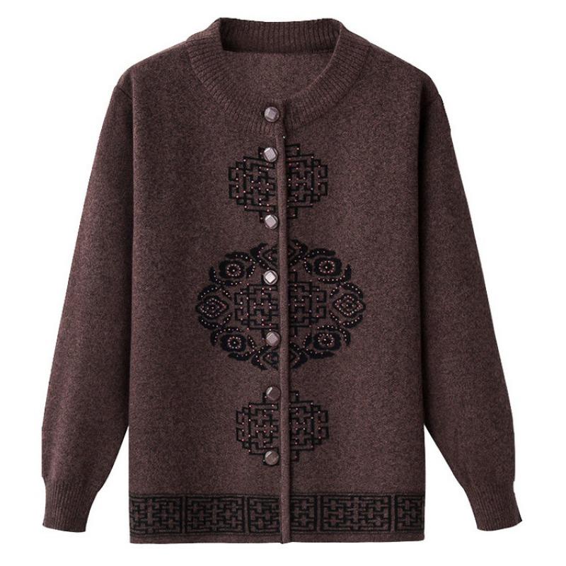 Mom's New Skills New Year's Festive Top In the Elderly Knitted Sweater Cardigan Piled Thickened Grandma Sweater Jacket