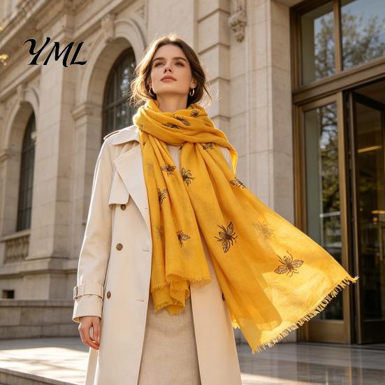 Sun Protection Headscarf for Summer Lightweight Scarf Women, Cute Bee Pattern Neck Scarf, Polyester Daily Commuting Soft Long Thin Shawl Wrap