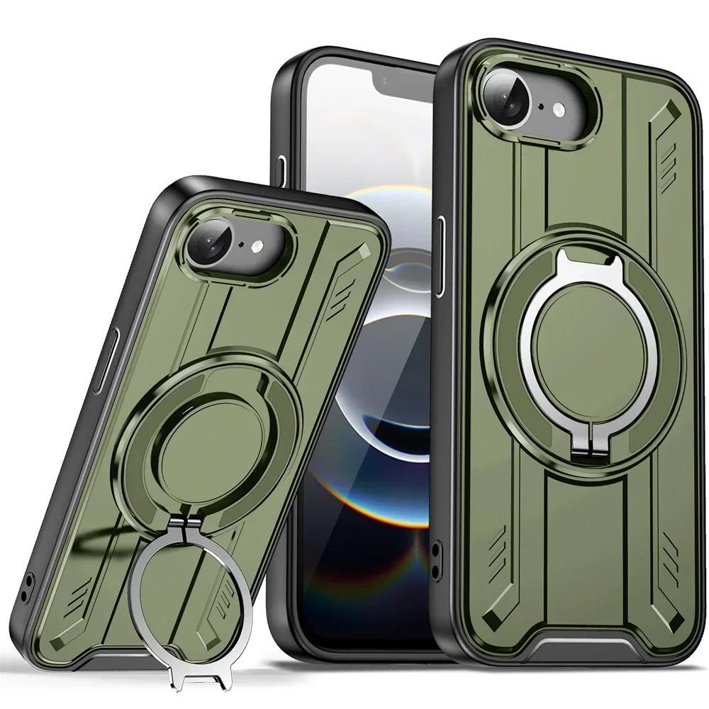 

360° Magnetic Ring Holder Kickstand Phone Case For iPhone 16e 16 Pro Max 15 14 Plus 13 12 11 TPU+PC Shockproof Rugged Cover iPhone 16e армія зелений колір