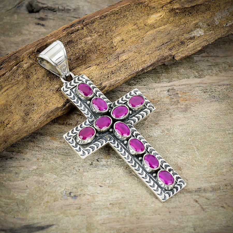 Red Jade Gemstone Handmade 925 Sterling Silver Jewelry Pendant 3.15" M-200