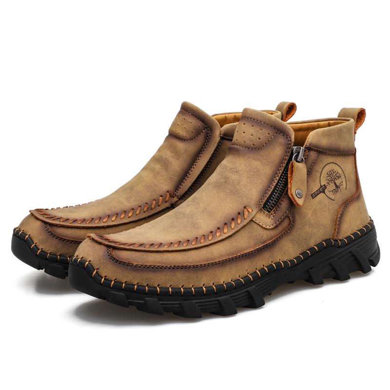 38-48 Mens Genuine Leather Boots Fashion Zipper Shoes Leather Men Ankle Boots