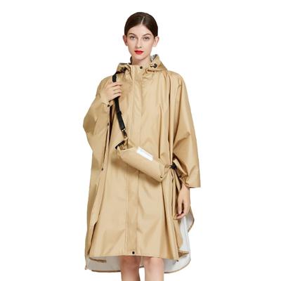 Raincoat Poncho Bicycle Backpack Rainwear Rain Poncho Lightweight Storage Bag Pocket Double Layer Knee Length Women Men (Beige)
