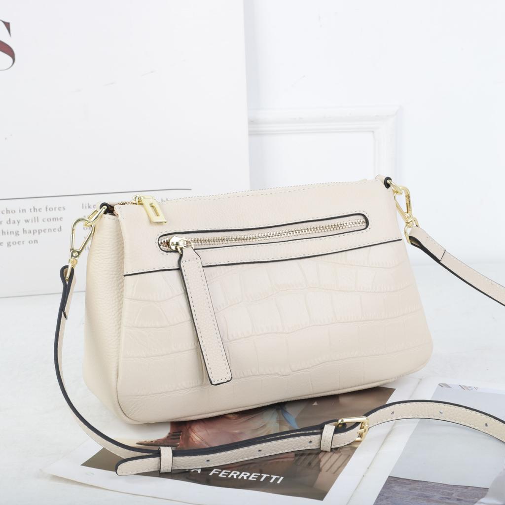 Women's Commuter Minimalist Crossbody Bag Top Grain Cowhide, Multi-pocket Main Compartment Shoulder Bag, Ste Pattern Small Bag