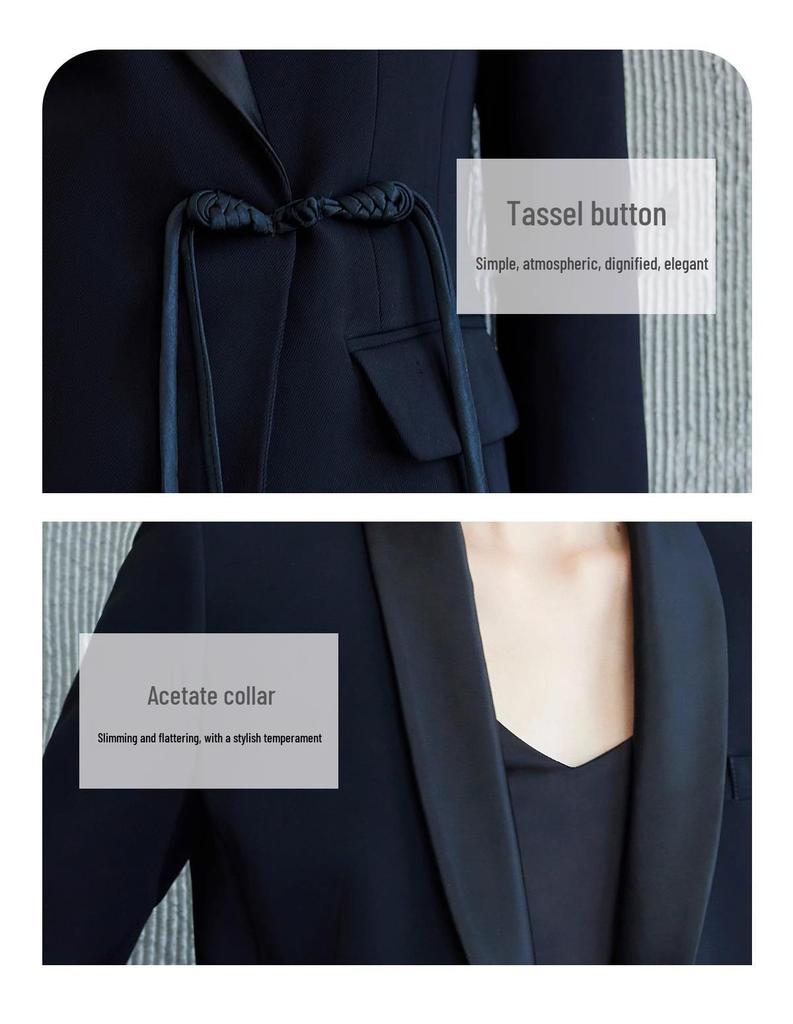 Elegant Spring & Autumn Chinese Buckle Suit Set for Women with Micro Flare Pants