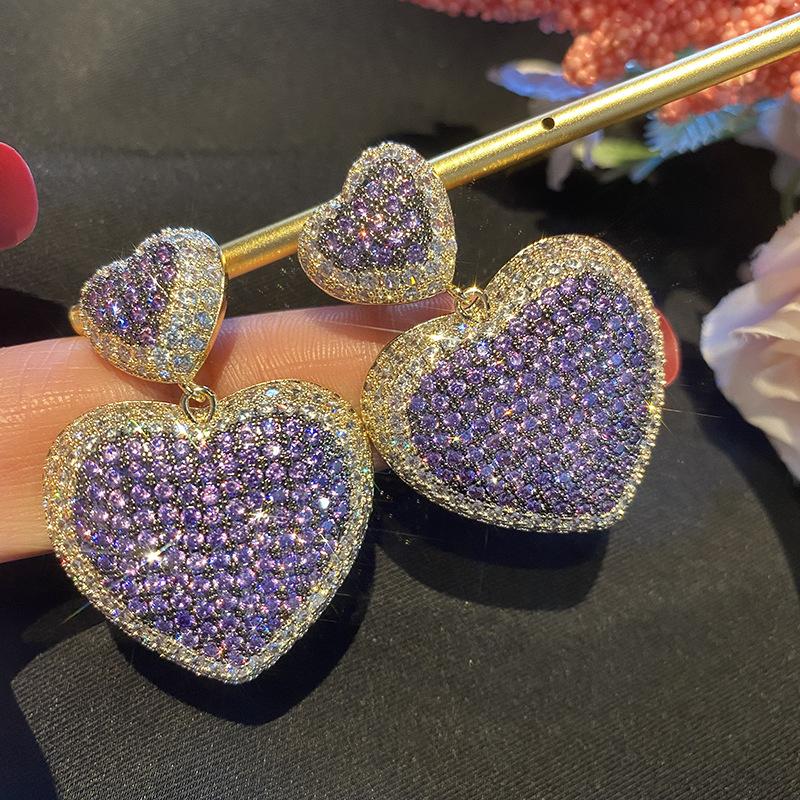 Luxus 925 Silber Stud Herz Ohrringe für Frauen Farbverlauf Pop Stud Ohrring Weibliche Hängende Ohrring Schönes Geschenk Partei Schmuck