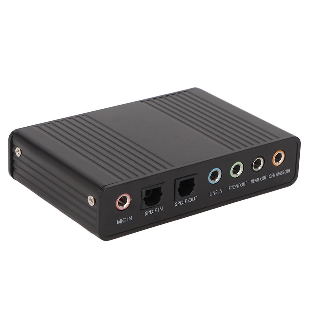 USB Sound Card 6 Channel 48kHz Sampling Rate Analog Play Recording External Sound Card for PC Laptop Computer Black