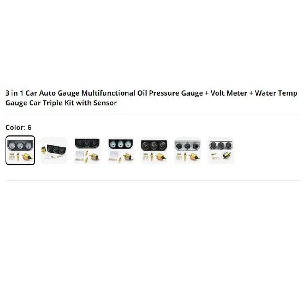 2'' 52mm 3 in 1 LED Back-lit Gauges Voltmeter Water  Oil Pressure Oil temperature Electrical Gauge 3 in 1 Kit Meter