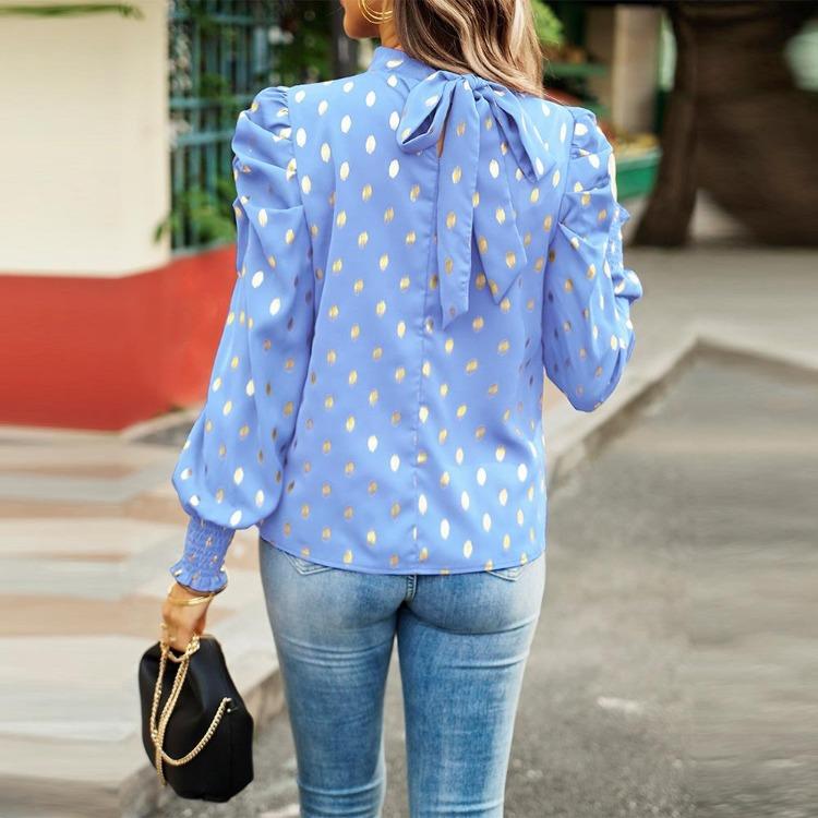 Women Loose Printed Blouses Long Sleeve Round Neck Commuting Autumn Winter