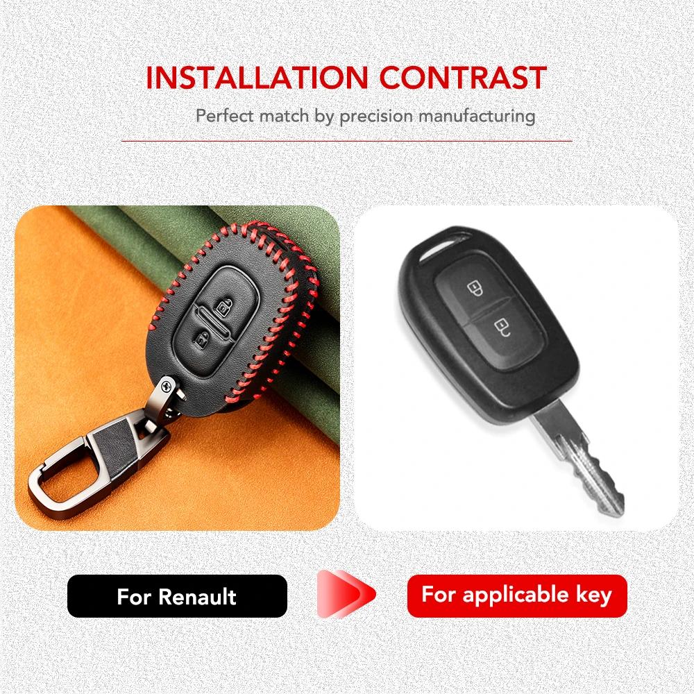 2-Tasten-Leder-Auto-Fernschlüssel-Abdeckung für Renault Kwid Traffic Symbol Dacia Sandero Logan Duster 2016 2017 2018 Shell