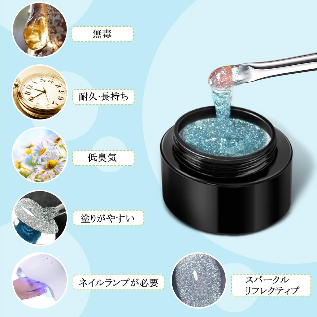 Saviland Flash Nail 6-Color Gel Set with Nail Brush - Glitter Gel Nail Polish Set (Silver, Purple, Blue)