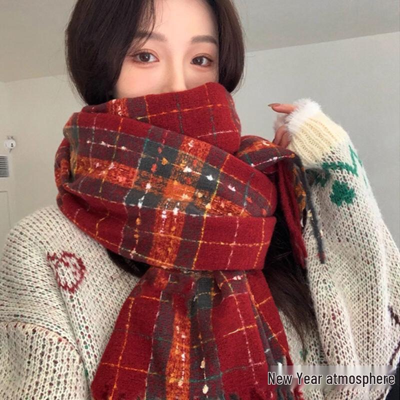 Nanjiren Women's Plaid Thickened Winter Scarf & Shawl