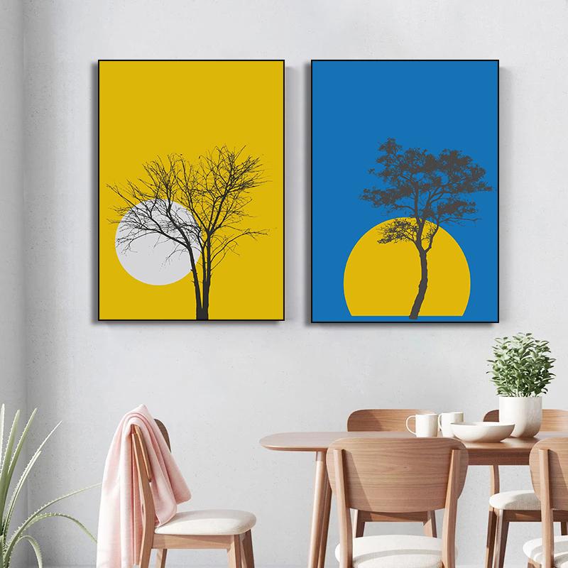 Feather Tree Neutral Dandelion Poster Minimalist Botanical Canvas Painting Print Wall Art Picture for Living Room Home Decor