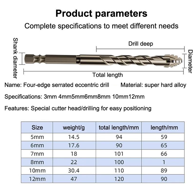 6Pcs Shark Tooth Drill Bits 5-12 Mm Carbide Drill Bits Suitable For Ceramic Tiles Concrete And Steel