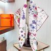 French Style 90CM Square Twill Scarf Shawl Hijabs Luxury Plant Floral Printed Bandana Foulard Neckerchief For Ladies