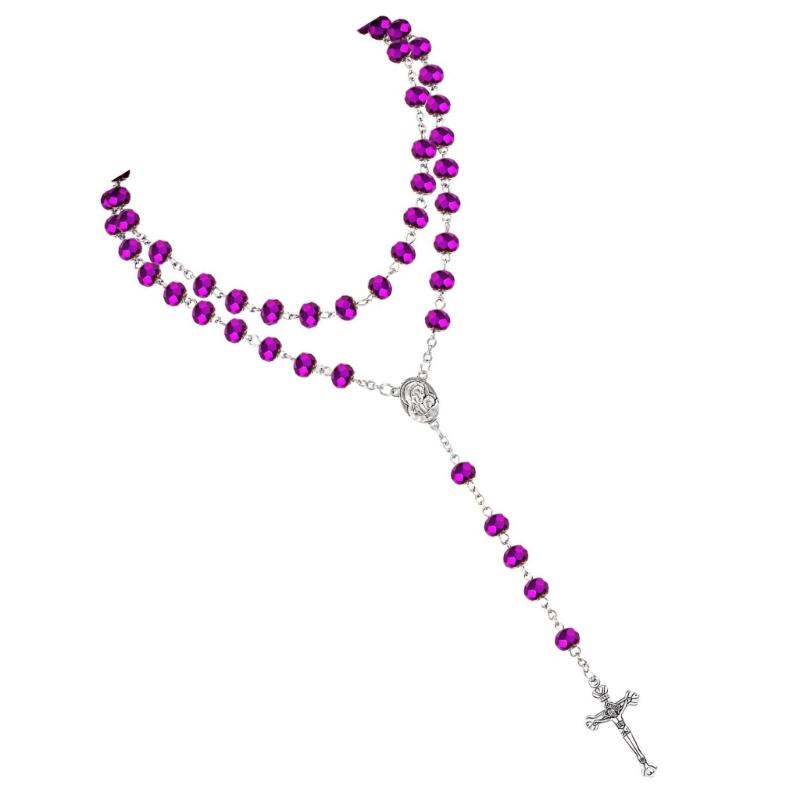 652F Catholic Rosary Crystal Beads Necklace with Miracles Medals Crosses Crucifix First Communion Rosary for Women Men