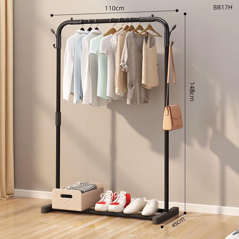 Minimalist Indoor Floor-Standing Coat Rack with Double Pole and Shelf for Bedroom or Balcony