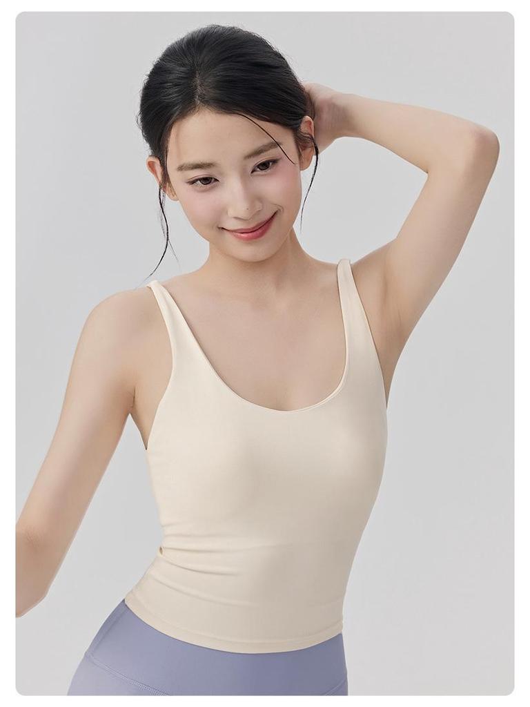 Women's Slim-Fit Yoga Vest with Integrated Cup and Two-Way Straps