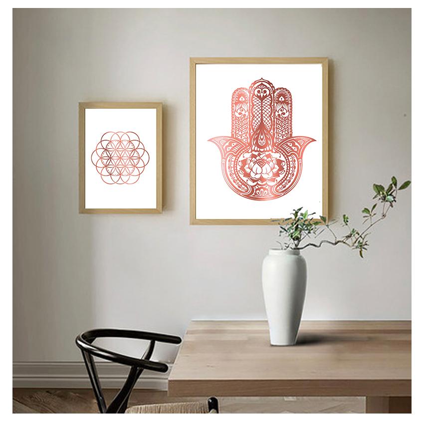 Wall Painting Decoration Picture Modern Room Decor Yoga Art Print Rose Gold Wall Art Flower of Life Poster Hamsa Canvas Painting