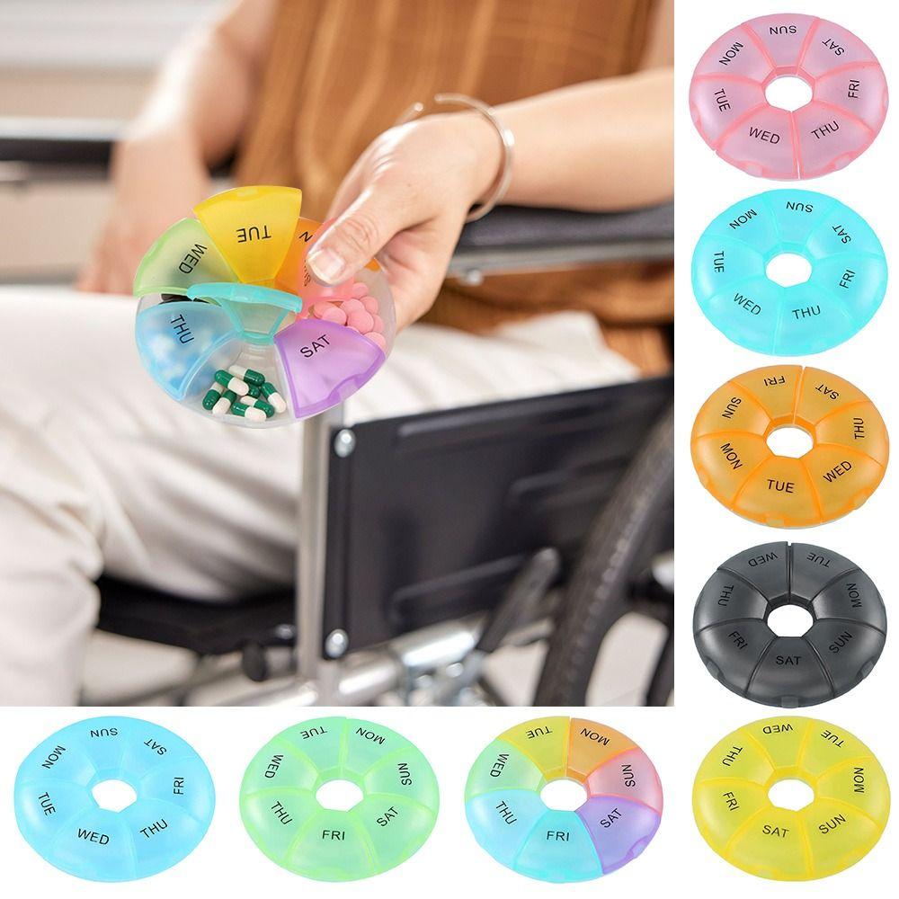 7 Fächer Sieben Tage Pillendose Rundes Pillenfach Tragbarer Tablettenbehälter für Zuhause und Reise