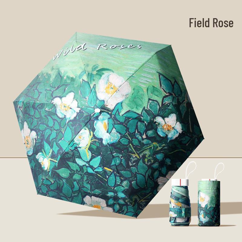 New Macaron Color Five-Fold Ultra-Light Sun Protection Compact Mini Umbrella with Buckle Handle