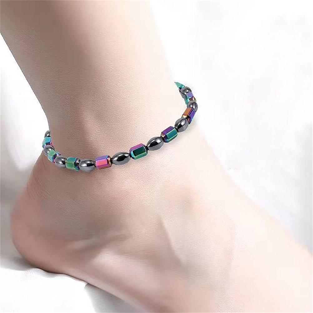 Magnetic Hematite Anklet for Men Women Anti Swelling Lymphatic Drainage Magnetic Obsidian Anklet Beach Lady Magnet