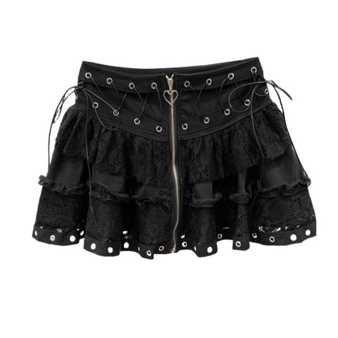 Lace Splicing Cake Skirt Skirt Women's Summer New Design Strap Zipper a Word Puffy Skirt