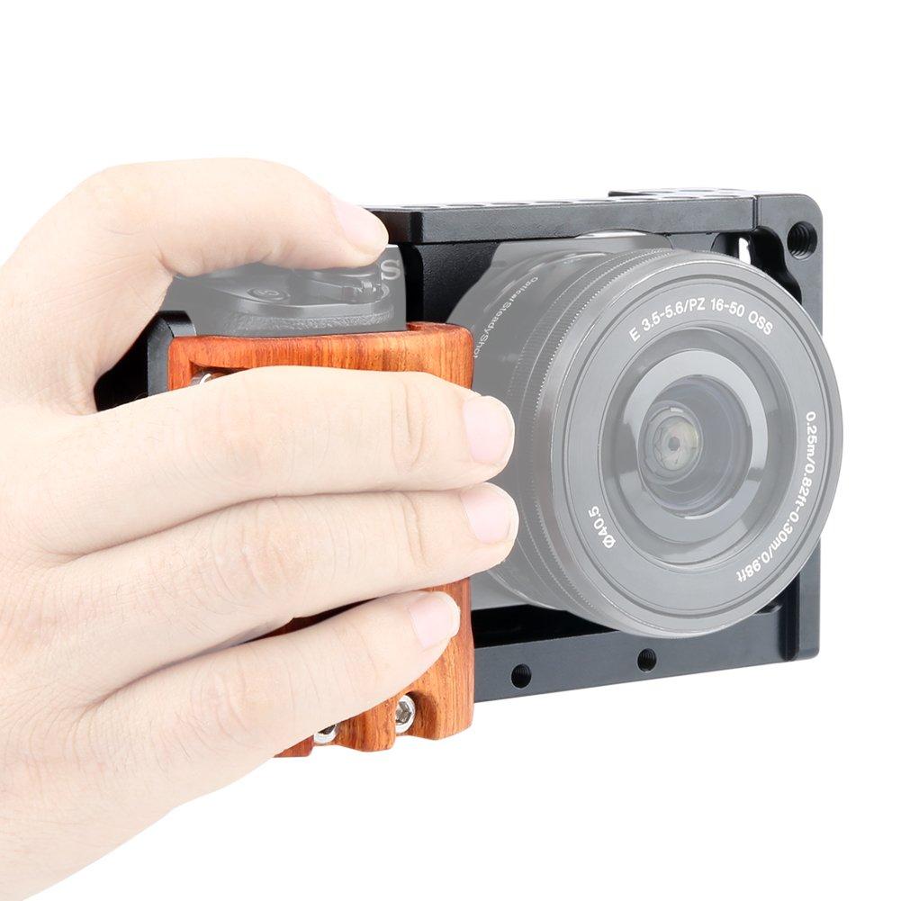 NICEYRIG Camera Cage with Wooden Handle for Sony A6000/A6300, Alpha 6000, ILCE-6000, and Alpha 6000 DSLRs, Lightweight, Easy to Mount, Durable - 109