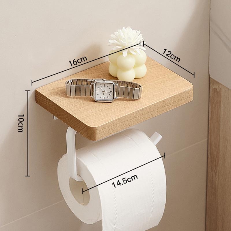 Punch-Free Black Walnut Paper Towel Holder & Wall-Mounted Tissue Dispenser with Mobile Phone Rack