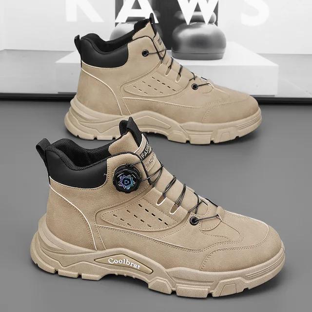 

Зима Новые Мужские Ботинки 2025 Новая Вращающаяся Пряжка Высокий Верх Уличные Ботинки Модные Повседневные Противоскользящие Теплые Спортивные Ботинки Zapatos 39 хаки