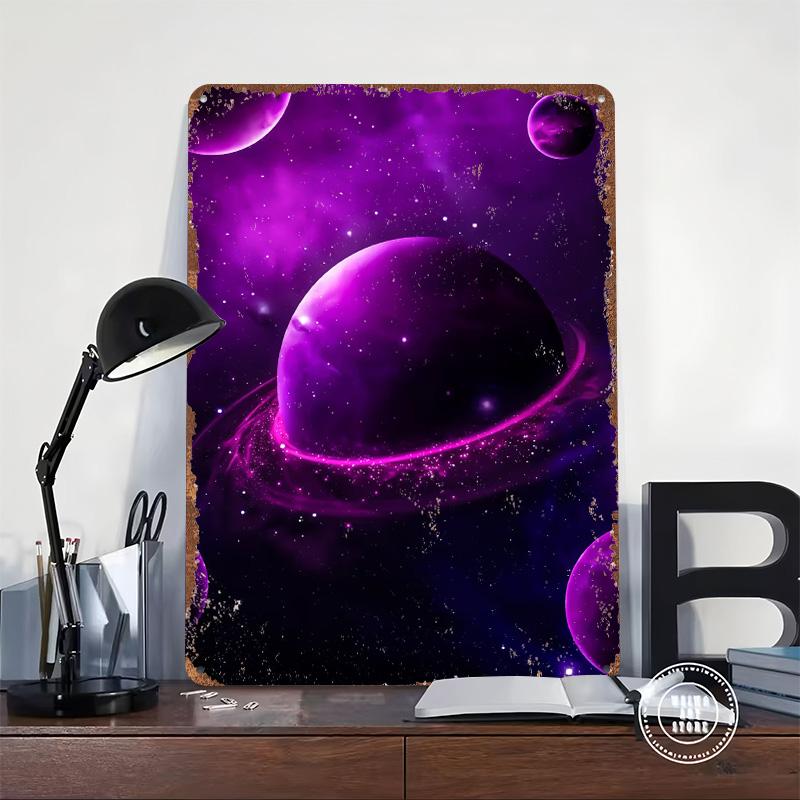Purple Planets in Space Poster Customized Wall Art Vintage Metal Signs Retro Tin Plaque for Man Cave Setup Decorations Wand Deko