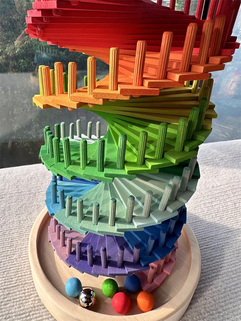 High Quality Rainbow Music Sounding Trees Wooden Petals Assembly and Marble Run Balls Tracking Kids Educational Toys