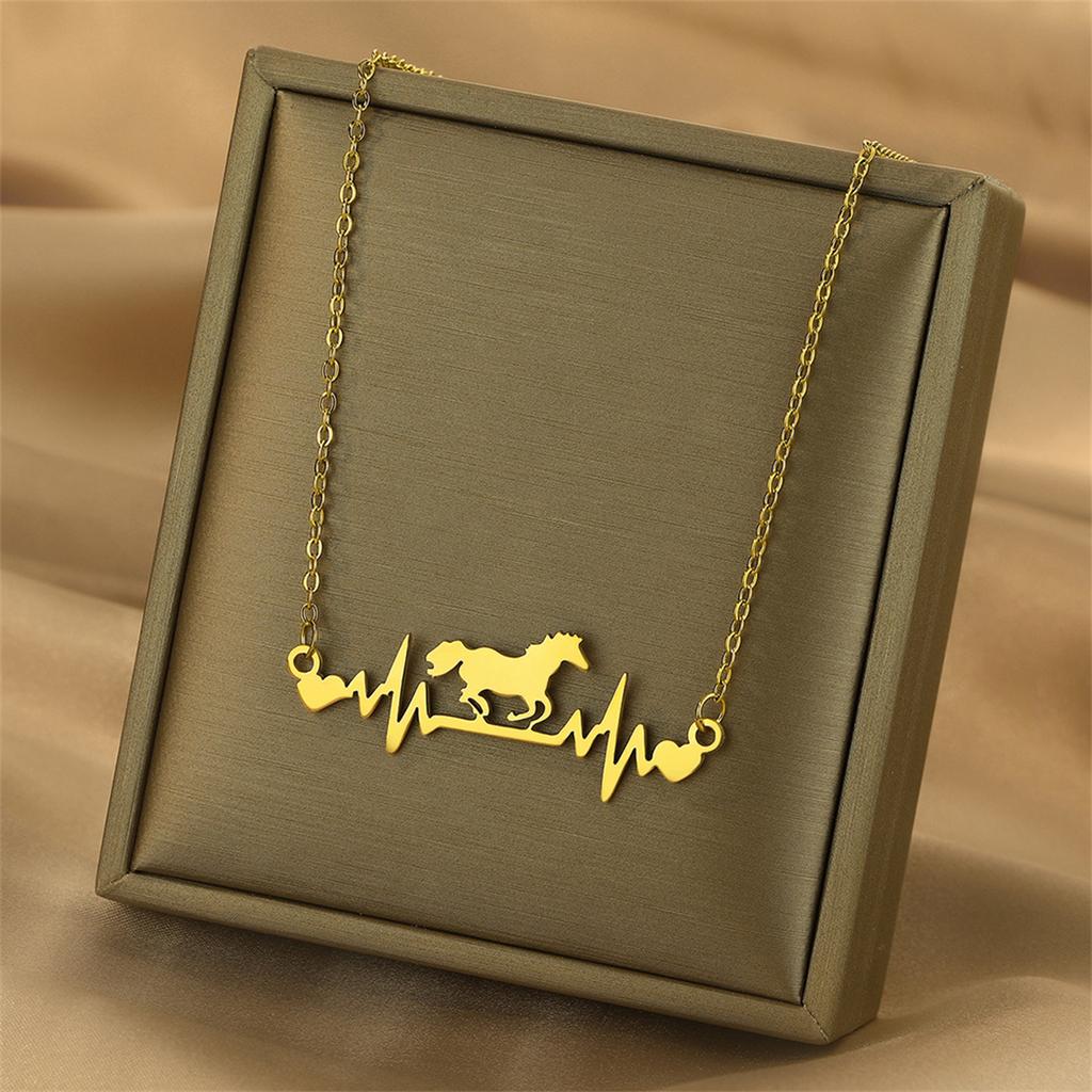 Pferd Herz Schlagen Elektrokardiogramm Halskette Dame Persönlichkeit Einfache Straße Schuss Zubehör Schmuck Geschenk