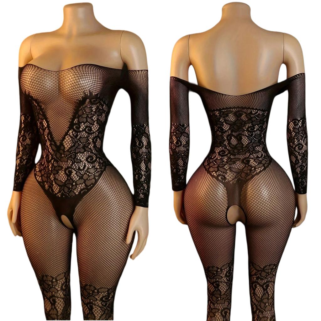 Women Fishnet Leopard Print Sexy Lingerie Bodysuit Open Crotch Bodystocking For Adult See Through Nightwear