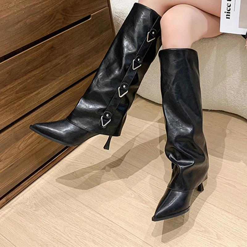 High Heels Women's High Boots Pointed Toe Designer Shoes for Woman Trend Winter Boots  Luxury Pumps New Chelsea Mujer Botas