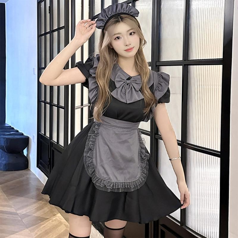 Womens Cosplay Costume Evening Dress Sweet Girl Outfits Cosplay Maid Dress Gothic Fancy Dress Maid Costume Set