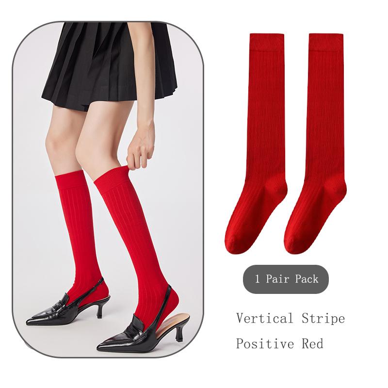 Women’s Spring Red Mid-Calf Socks Calf Stockings Youthfulness Fashionable Style Great for New Year Gifts and Birth Celebrations