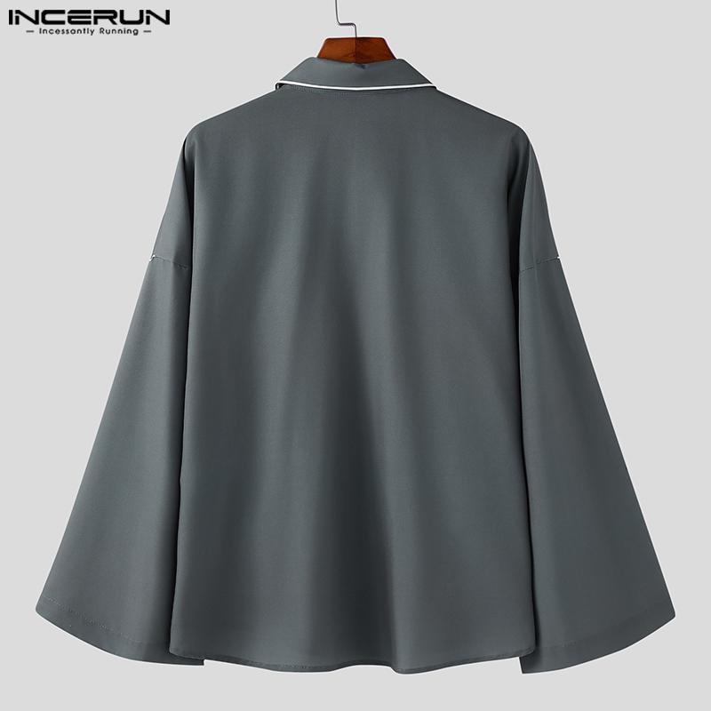 INCERUN Nadměrné Pánské Košile s Límcem s Klopami, Dlouhým Rozšířeným Rukávem, Zapínáním na Knoflíky, Květinovým Vzorem, Ležérního Volného Střihu