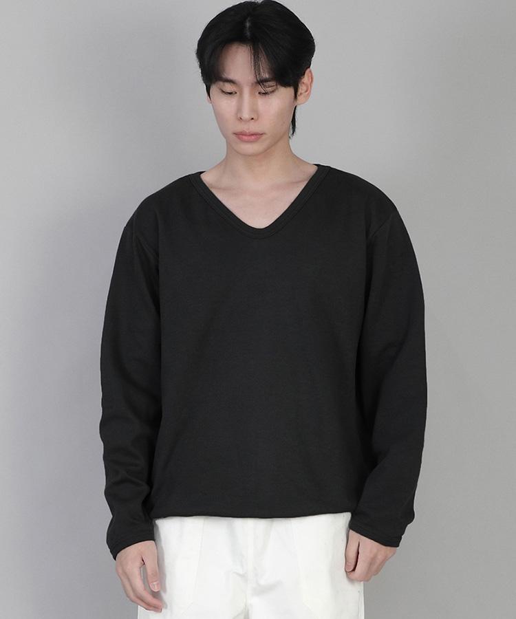 Seinteukeulu Plain V-Neck Sweatshirt Rvs-874 Black