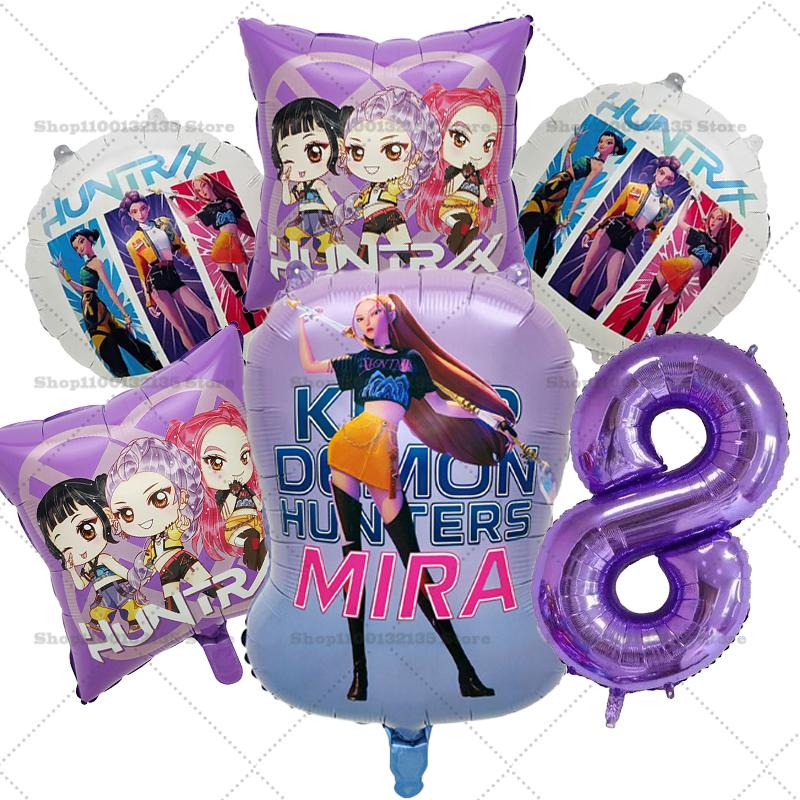 Kpop Demon Hunters Girl Birthday Balloons Decoration RUMI ZOEY MIRA Number Round Balloons Set Party Supplies Baby Shower Gift