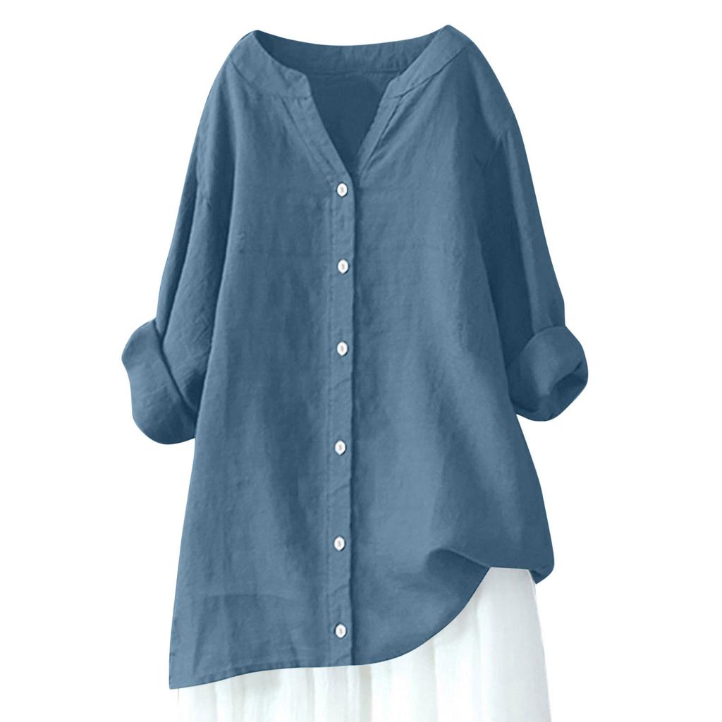 Women's Long Sleeve Button Color Loose Shirt Casual Shirt