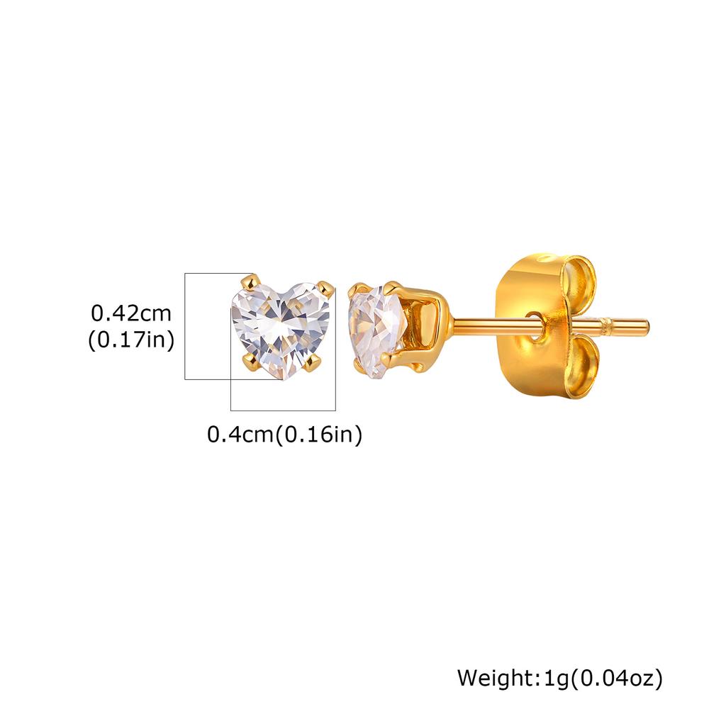 Exquisite Colorful Crystal Zircon Heart Stainless Steel Small Stud Earrings for Women, Hypoallergenic Luxury Jewelry Gift
