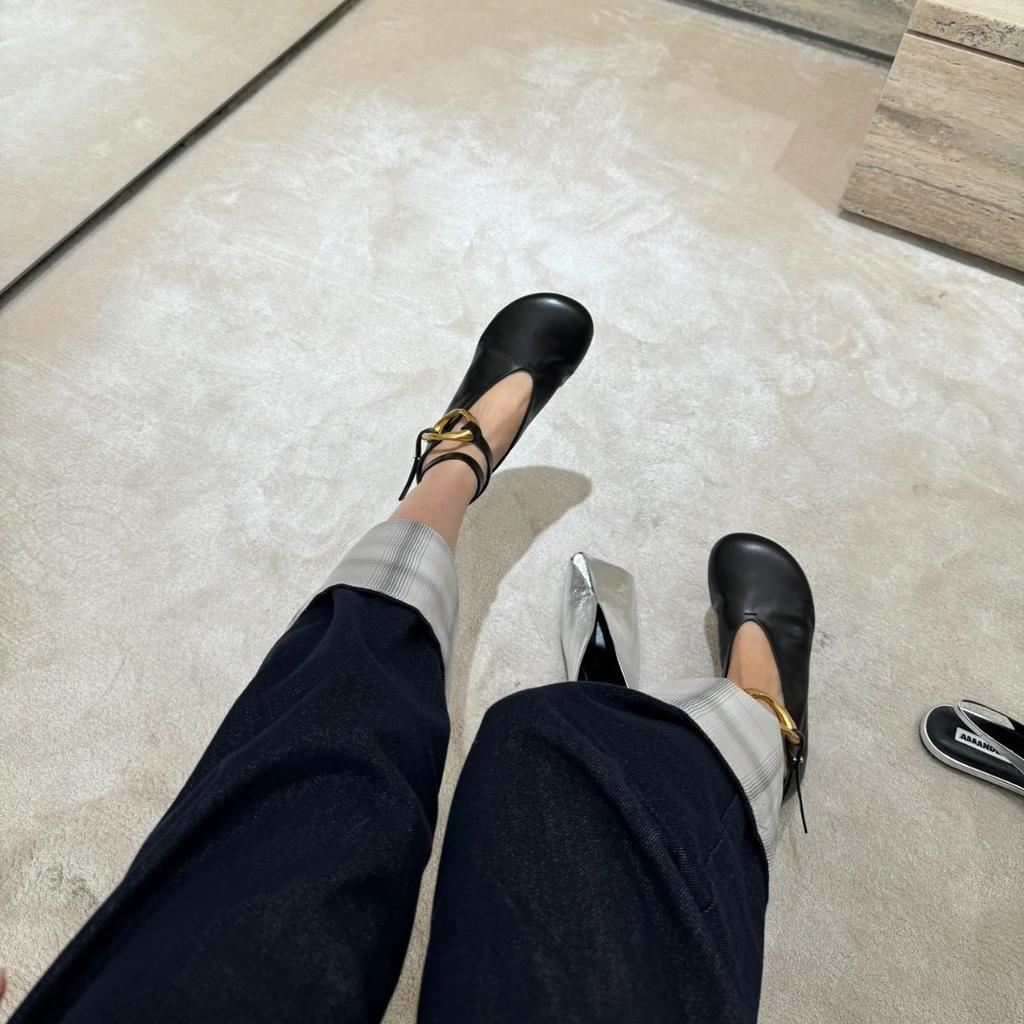 Ballet Shoes 2025 Spring and Summer New Retro Metal Buckle Anklet Big Head Shallow Mouth Single Shoes Women's Flat Mary Jane Shoes